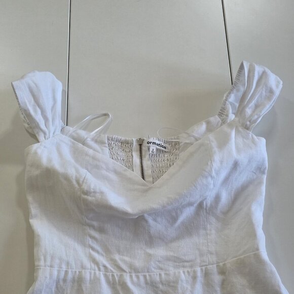 Reformation Linen Mini Dress Sz 2 White Smoked Back Lined Sleeveless Monochrome - Picture 12 of 15